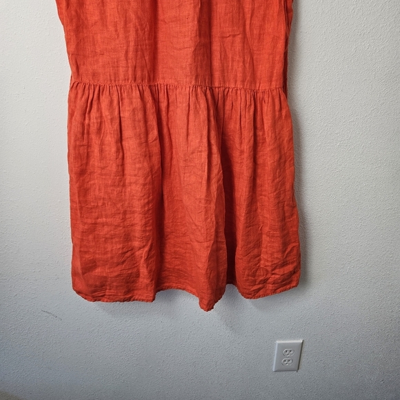 Velvet by Graham & Spencer Evonne Linen Mini Dress Size Large Orange Pockets - Picture 4 of 11